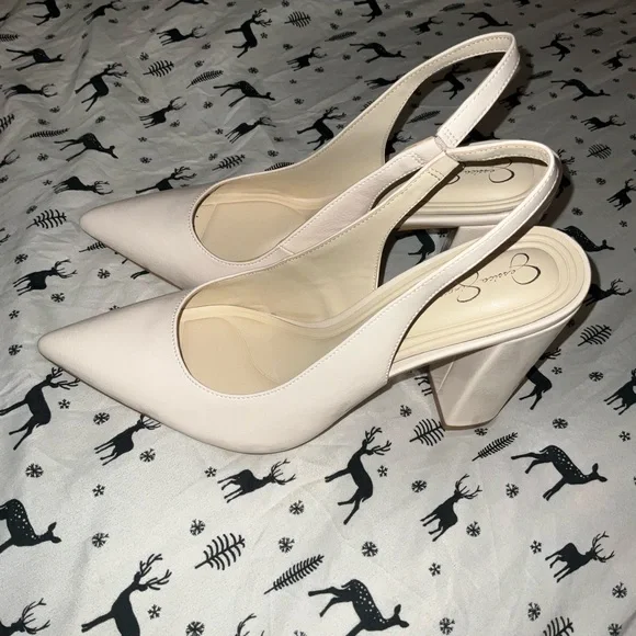 Jessica Simpson Cream Slingback Heels with Pointed Toe - Picture 2 of 6